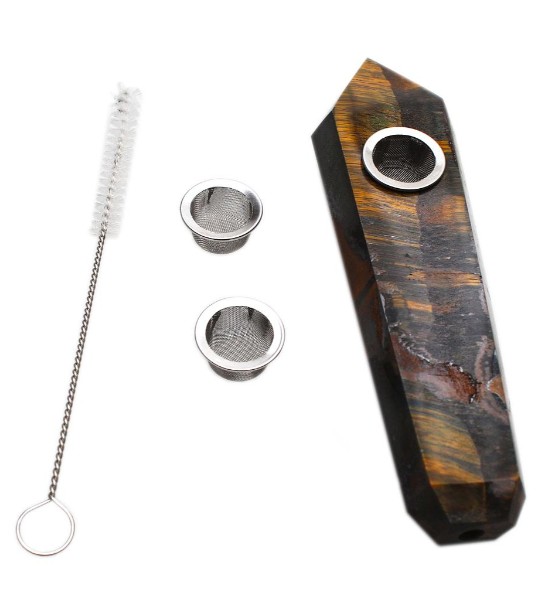 Karma Glass - Tigers Eye Crystal Pipe