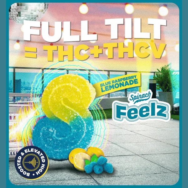 SPINACH FEELZ - Blue Rasp Lemonade Full Tilt THC10:THCV20 5 x 5g Soft Chews