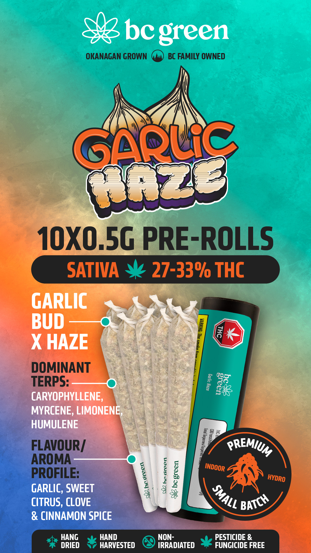 BC Green - Garlic Haze  10 x 0.5g Pre-Rolls