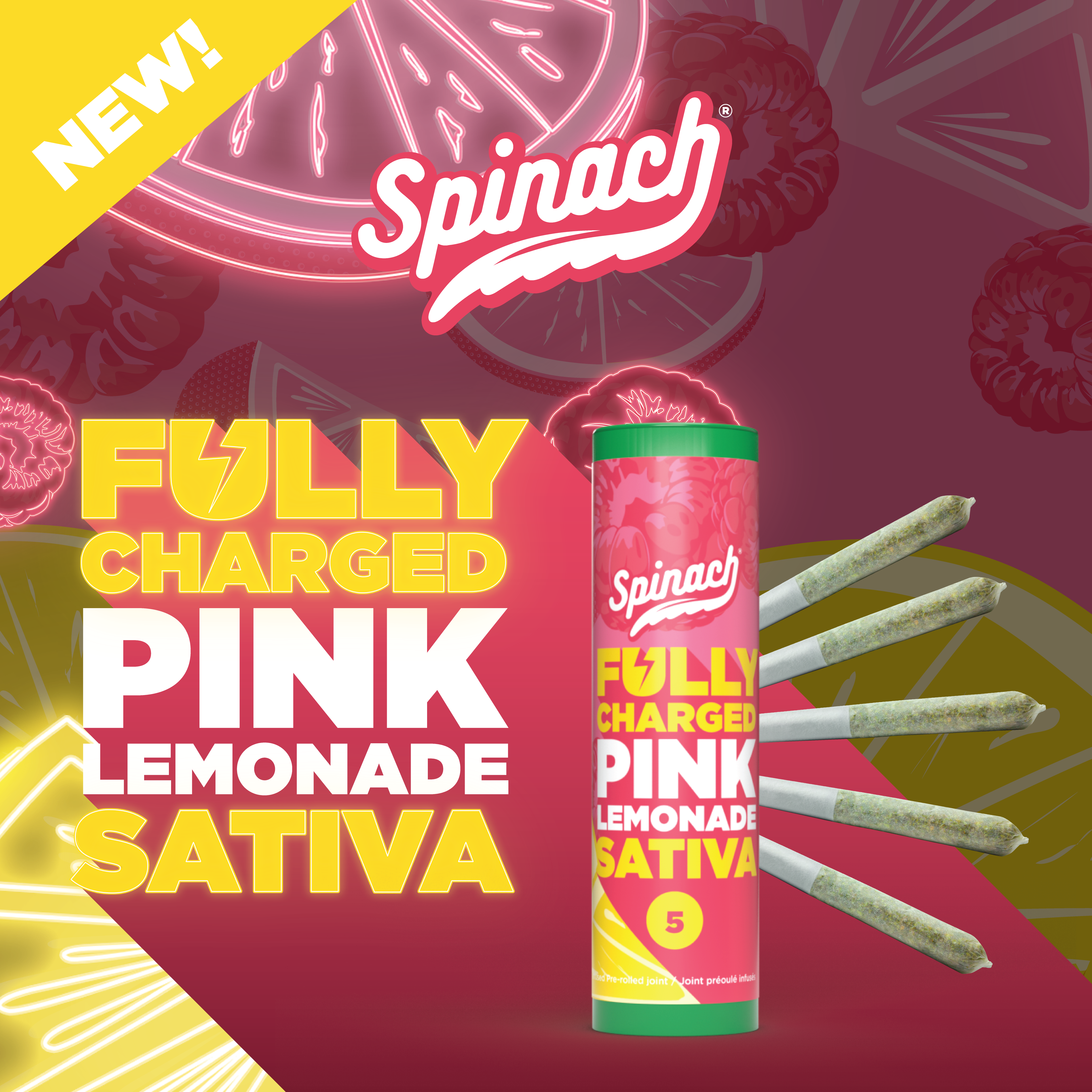 Spinach - Fully Charged Pink Lemonade 5 x 0.5g Infused Pre-Rolls