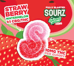 SOURZ by Spinach - Fully Blasted Strawberry Watermelon 1:1 CBG  THC 1pk soft chew